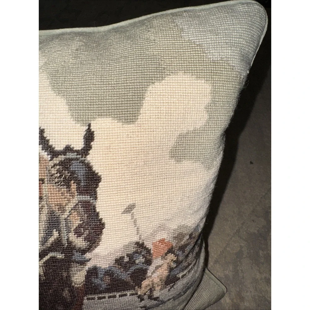 Needlepoint Petit Point Polo Player Horse Pillow‎ 14